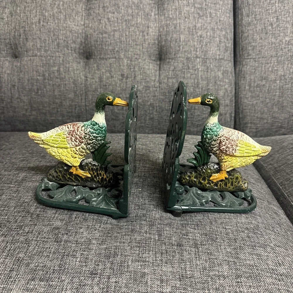Duck Book Ends Iron Collectible Cabincore Cottage Hunter Cabin Heavy‎ Read